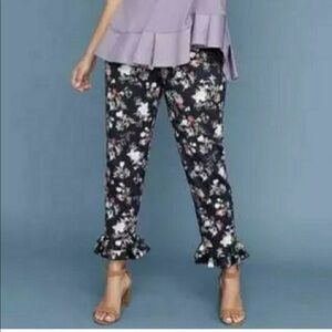 Lane Bryant The Allie Navy Floral Ruffle Hem Crop Pants 18
